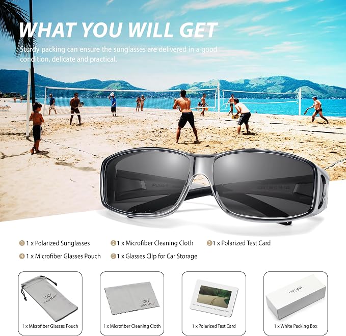 URUMQI Polarized Sunglasses Fit Over Glasses for Men Women, Wraparound Sun Glasses UV400 Protection for Driving Fishing