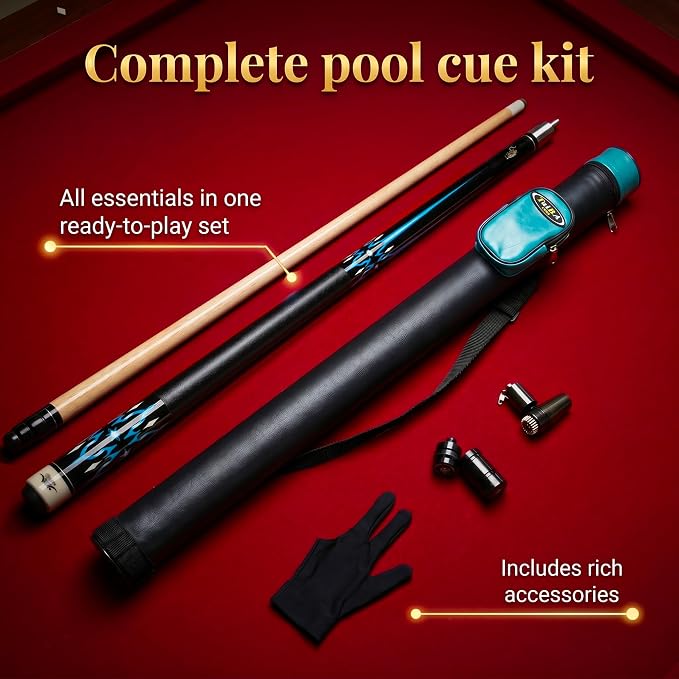 Tai ba cues 2-Piece Pool cue Stick + Hard Case, 13mm Tip, 58", Hardwood Canadian Maple Professional Billiard Pool Cue Stick 18,19,20,21,22 Oz Pool Stick (Selectable)-Blue, Black, Red, Gray, Green