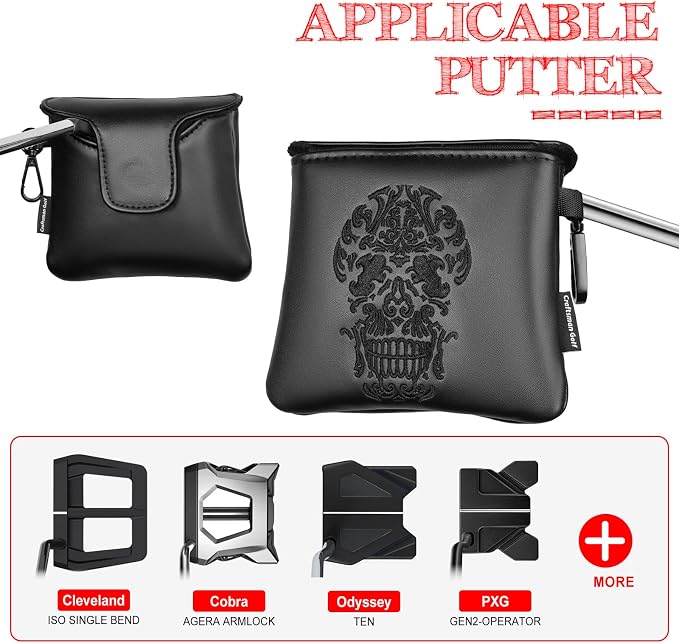 Craftsman Golf Skull Skeleton Black Golf Club Head Covers Headcover for Woods Driver and Hybrids Irons