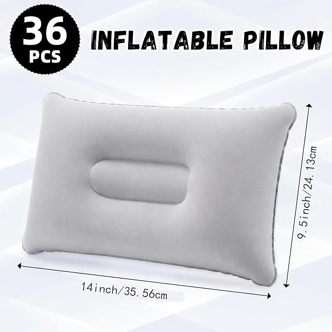 Geelin 36 Pack Inflatable Pillows for Camping Travel Beach Vacation Sand Squared Flocked Soft Fabric Backpacking Ultralight Pillows for Office Sleeping Neck Head Lumbar Support (Grey)