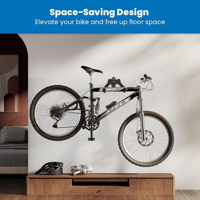 Mount-It! Bike Wall Mount Hook, Horizontal Indoor Bike Rack for Home Garage Shed, Space Saving Wall Mounted Hanger for Single Bicycle, Universal Fit for Most Bikes, Extendable to Fit 30.3" Handlebars