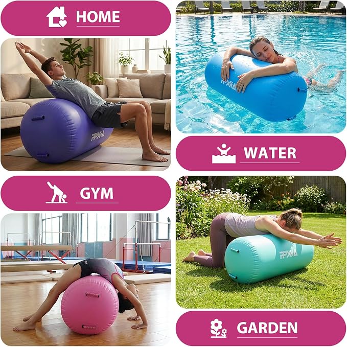 Gymnastics Air Roller Air Barrel Inflatable Tumbling Mat, Tumble Track Backhandspring Mat Gymnastic Equipment with Pump for Yoga Training Cheerleading Home Use