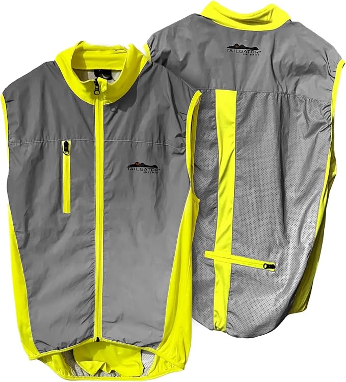 Tailgator Vis-Vest Reflective Running & Cycling Safety Vest, Hi-Vis High Visibility Vest for Men & Women, Neon Green Retro-Reflective Glass Beads, Breathable, YKK Zippers, Pockets, XS - XXXL