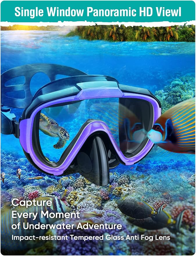 Seovediary Snorkel Set Adults Snorkeling Gear Anti-Fog Panoramic View Swim Mask Dry Top Snorkel Kit with Carry Bag for Snorkeling Scuba Diving Swimming Travel