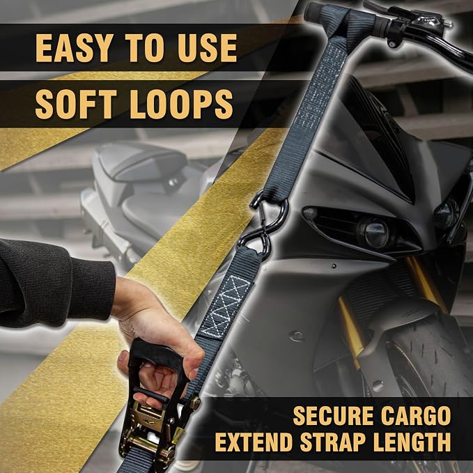 CARTMAN Ratchet Tie Down Straps, 5208lbs Break Strength, Includes 4PK Heavy Duty Ratchet Tie Downs, 4PK Soft Loop Tie-Downs, Use for Car, Truck, UTV
