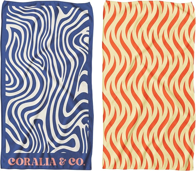 Coralia & Co. Large Microfiber Beach Towel - Quick Dry, Sand-Free, Lightweight with Convenient Storage Pouch (Ocean Breeze)