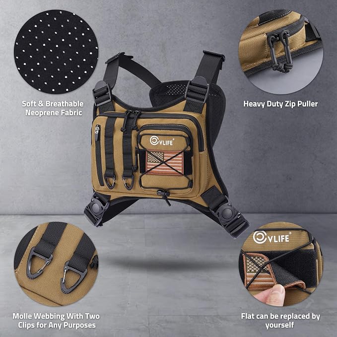 CVLIFE Outdoor Chest Bag for Men, Tactical Chest Pack, Adjustable Running Vest Bag, Lightweight Anti-theft EDC Rig for Hiking