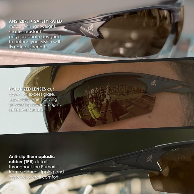 EDGE Pumori Z87 Safety Rated, Adjustable TPR With Anti-Slip Features, Flexible Polycarbonate Frames with Nylon Lenses