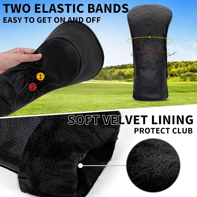 Golf Accessories Golf Club Covers for Golf Driver Headcovers Fairway Wood Headcover Hybrid Head Covers for Men Women Golfer Fit the Most Brands