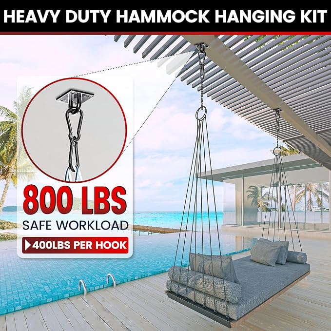 sprookber 304 Stainless Steel Pad Eye Snap Hooks, M6 Heavy Duty Ceiling Hooks, 800 lb Capacity Hammock Swing Hanging kit, Plant Hangers, Marine Hardware Staple Hook Loop with Screws, Set of 8(Black)