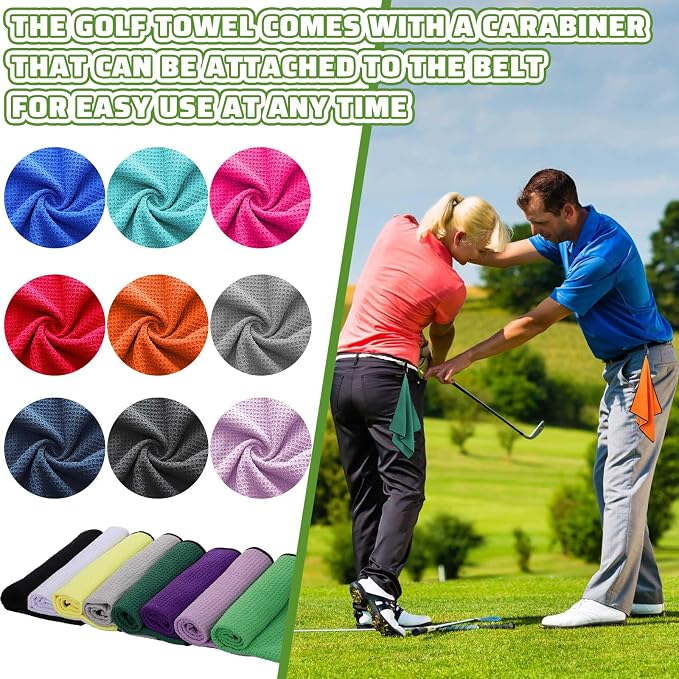 Batiyeer Golf Towels Bulk for Bags, 16"x16" Microfiber Waffle Pattern Golf Towel with Clip for Tournament, Club, Fitness