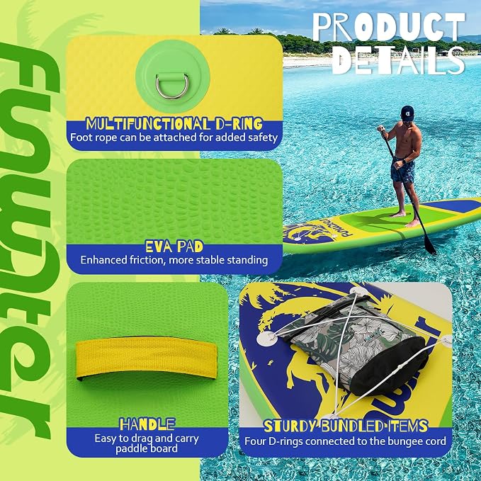 FunWater Inflatable Stand Up Paddle Board with Premium SUP Paddleboard Accessories, Anti-Slip EVA Deck, 11'6''/11'/10'6'' Paddle Boards for Adults & Youth of All Skill Levels