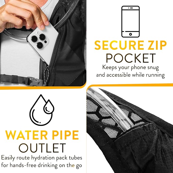 Running Hydration Vest — Lightweight Trail Running Vest with Quick-Access Phone Holder, Water Bottle Holder, Bounce-Free Adjustable Belt for Men and Women — 5K 10K 21K 42K Marathon Trail