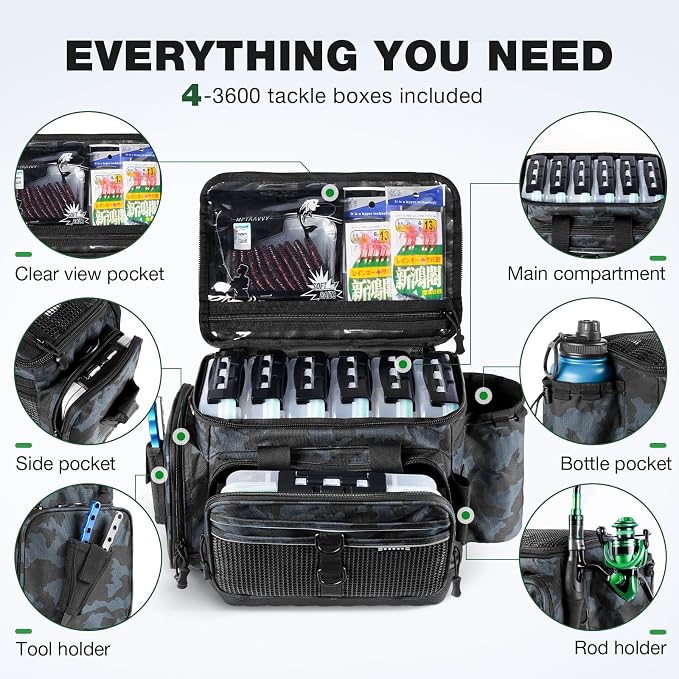 Ghosthorn Fishing Tackle Box, Waterproof 3600 and 3700 Tackle Trays, Plastic Tackle Box Organizer with Removable Dividers Storage Lure Box for Lures 1 and 4 Pack (Fishing Tackle Bags)