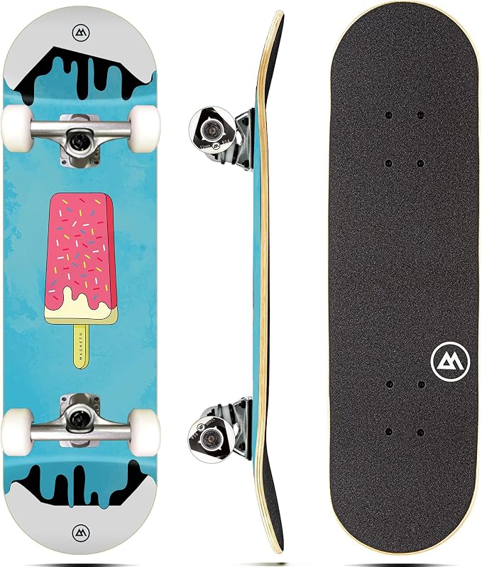 Magneto 44" Bamboo Longboard and 27.5" x 7.75" Maple Double Kick Skateboards for Beginners, Teens & Adults