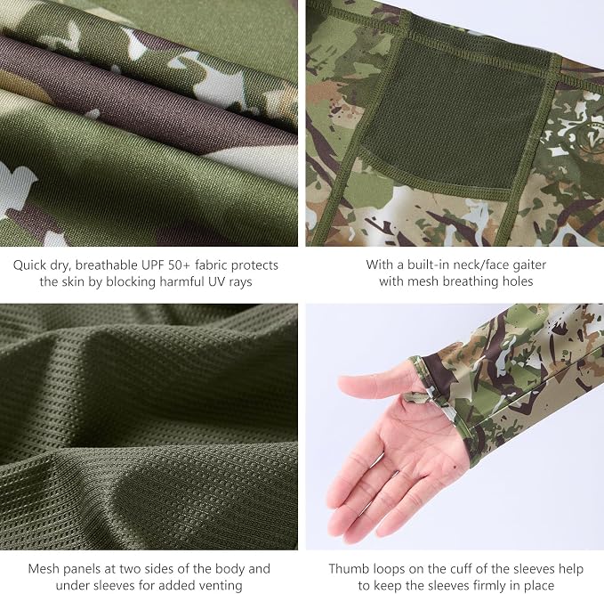 BASSDASH Men's UPF 50+ Camo Long Sleeve Hunting Fishing Hoodie Shirt