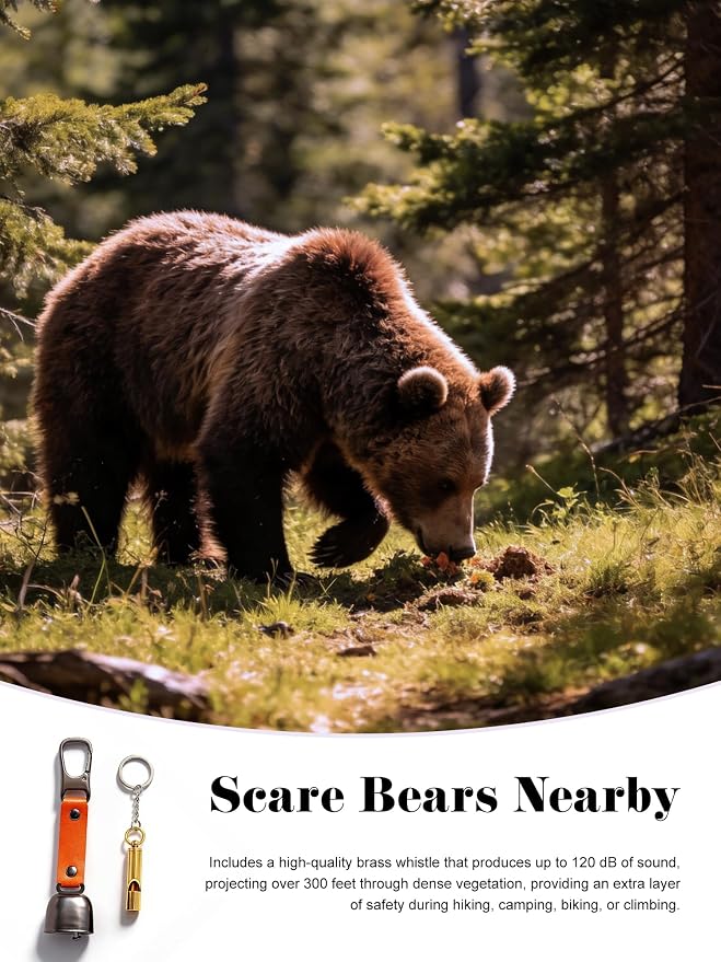 CHADWICK Bear Bell with Magnetic Silencer & Brass Whistle,1 or 2 Pack in Elegant Gift Box, Ideal Gift for Hikers, Campers, and Outdoor Enthusiasts