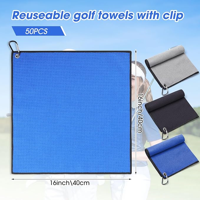 Batiyeer Golf Towels Bulk for Bags, 16"x16" Microfiber Waffle Pattern Golf Towel with Clip for Tournament, Club, Fitness
