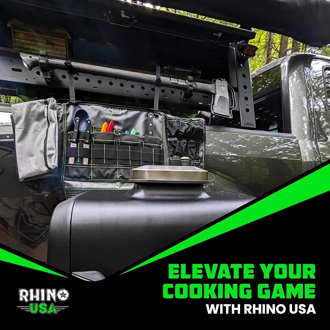 Rhino USA Camping Kitchen Organizer: Ultimate Overland Camp Accessory For Outdoor Cooking, Spice Rack, Utensil Storage and More!
