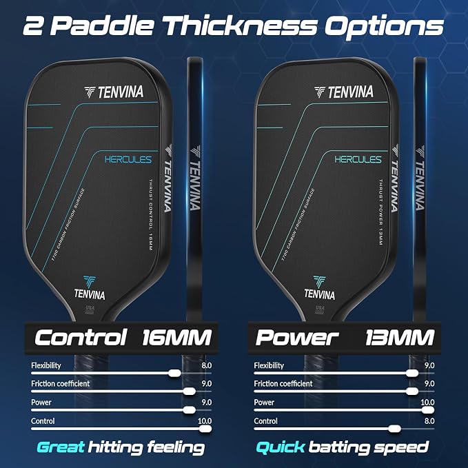 TENVINA Pickleball Paddles, Multi-Layer T700SC Textured Carbon Fiber Pickleball Paddle, Pickle Ball Paddle with Strong Spin & Power Surface, 4-Types of Shapes and Thicknesses, USAPA Approved