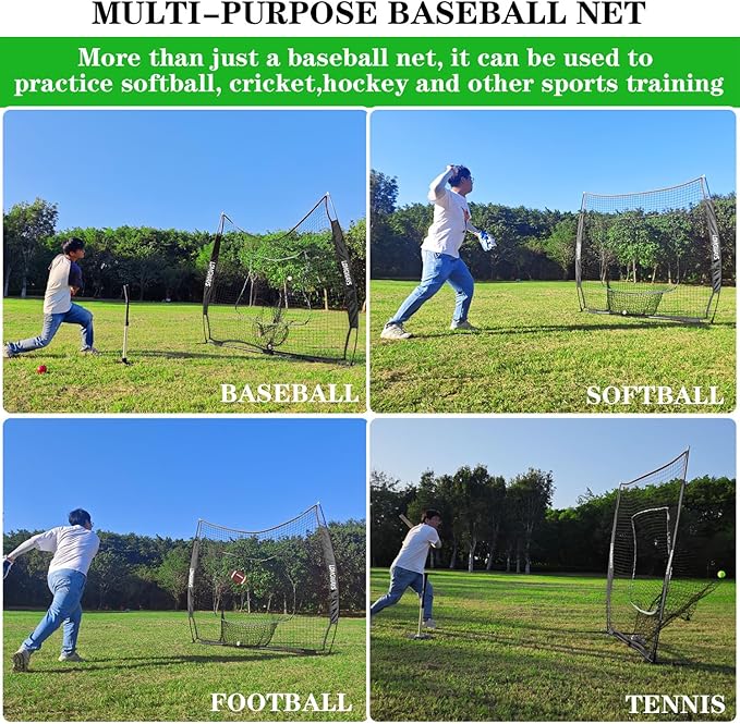 7x7ft/8x8ft Baseball Softball Net with Steel Frame for Batting, Hitting, Pitching, Portable Baseball Batting Net with Carry Bag, Great for All Levels