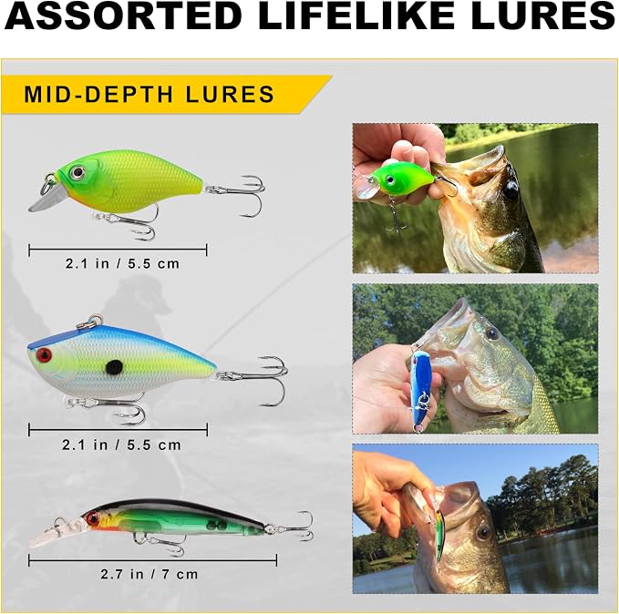 GOTOUR 128/209/240/265pcs Fishing Lures Kit with Tackle Box, All-in-1 Fishing Accessories Gear Set with Soft Lure, Minnow, Crankbait, Hooks, Sinkers, and Terminal Tackle Kit, Fishing Gifts for Men