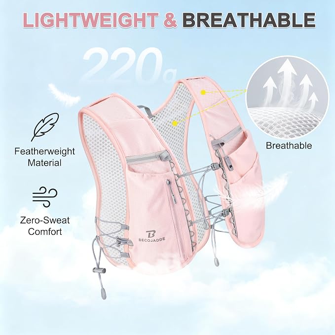 BECOJADDE 5L Running Vest for Women, Hydration Backpack Lightweight & Breathable for Trail Running, Marathon, Hiking, Cycling
