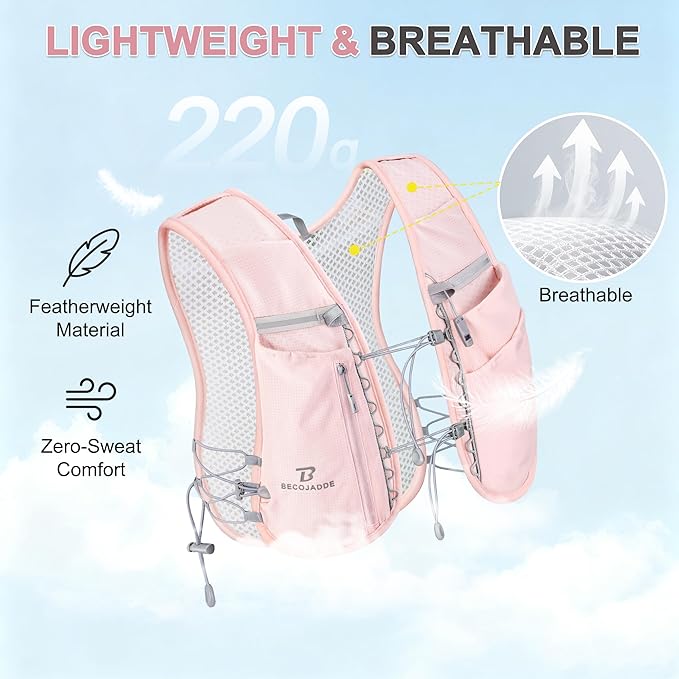 BECOJADDE 5L Running Vest for Women, Hydration Backpack Lightweight & Breathable for Trail Running, Marathon, Hiking, Cycling
