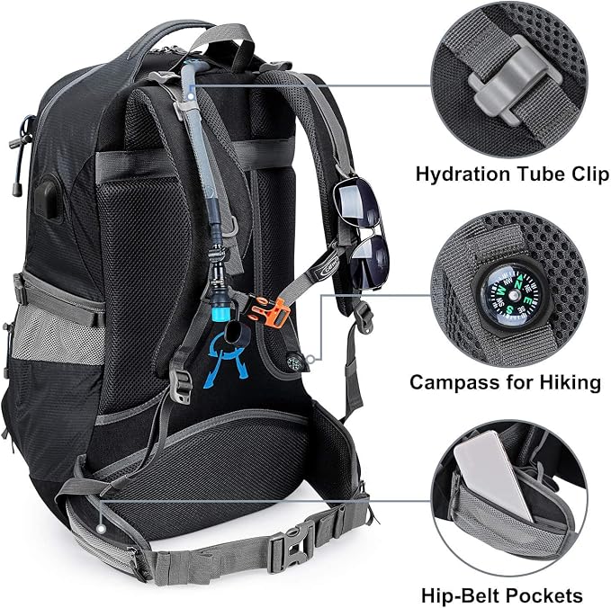 G4Free 50L Hiking Backpack Waterproof Daypack Outdoor Camping Climbing Backpack with Rain Cover for Men Women(Dark Grey)