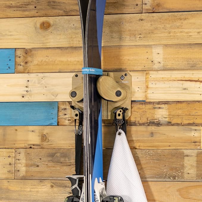 Gravity Grabber, The OG - Ski & Snowboard Wall Mount, Indoor Garage & Home Storage Organizer, Damage-Free Grip, Holds Skis/Boards/Poles/More, Space-Saving Premium Gear Rack, (Wood 2-Pack)