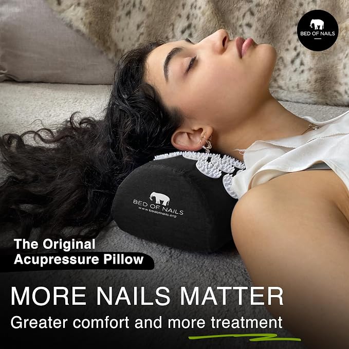 Bed of Nails Acupressure Pillow – Original Bon Acupressure Design with 2142 Precision Nails, 15 x 6 x 4", Black