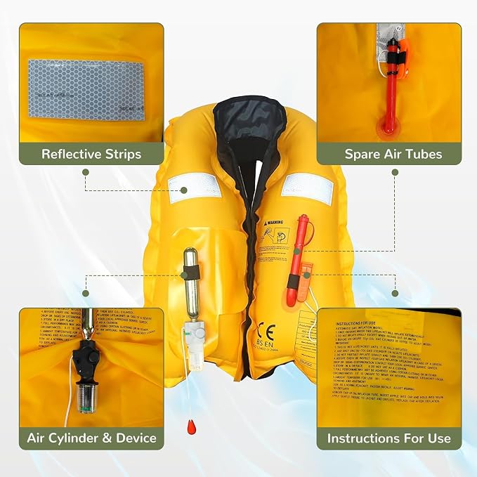 Automatic Inflatable Life Jackets for Adults Life Vests PFD Low Profile Load Capacity Up to 330lbs