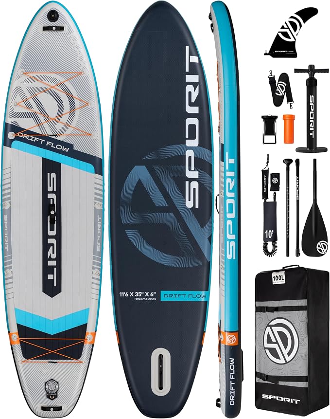 11'6×35" Super Wide Inflatable Stand Up Paddle Board, Ultra Stable SUP Board for Adults, 450lb Capacity with Shoulder Strap, 100L Backpack, Removable US Fin, Floating Paddle, Safety Leash