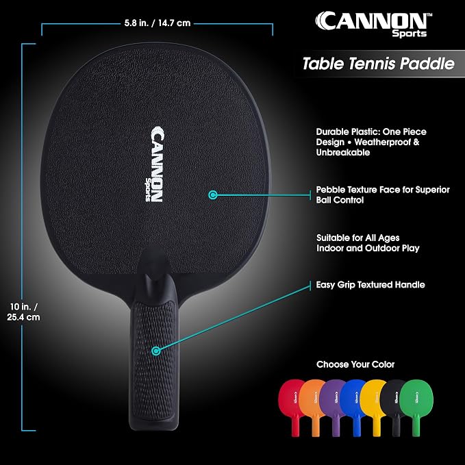 Cannon Sports Unbreakable Table Tennis Paddles - Waterproof & Weather Resistant Table Tennis Rackets for Indoor & Outdoor Use – Textured Easy Grip Handle – Multiple Color Options
