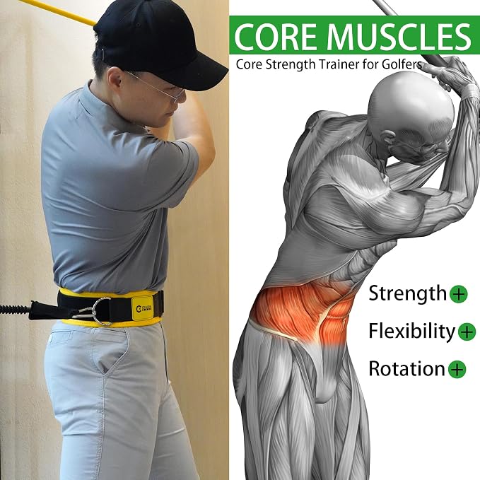 GAIARENA Golf Core Strength Trainer Swing Power Training Equipment, Golfing Exercise Resistance Bands Indoor Golf Fitness Equipment to Improve Speed Strength Flexibility Rotation Swing Posture