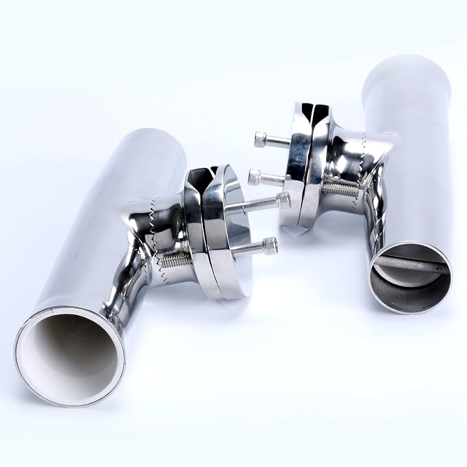 Amarine Made 4 Pcs Fishing Rod Holder, Stainless Tournament Style Clamp on Rod Holder, Rail Mount Fishing Pole Holder for Rails 1-1/4" to 2" Gimbal Pin at Bottom