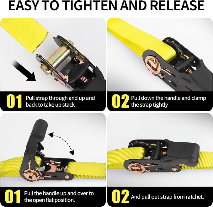 Cartman Ratchet Tie Down, 8Pk 15Ft, 500Lbs Load Cap/ 1500Lbs Break Strength, Cargo Straps for Moving Appliances, Lawn Equipment, Motorcycle in a Truck, with Carry Bag