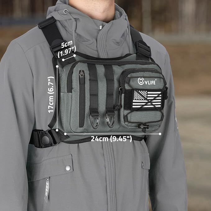 CVLIFE Outdoor Chest Bag for Men, Tactical Chest Pack, Adjustable Running Vest Bag, Lightweight Anti-theft EDC Rig for Hiking