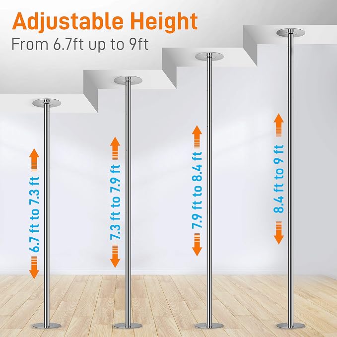 SereneLife Professional Spinning Dance Pole, 45mm Portable Exercise Pole for Fitness – Durable Steel Build, Anti-Rust Finish, Suitable for Home, Club, Gym, Party, Pub