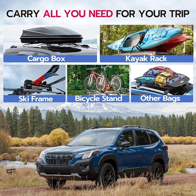 165lbs Roof Rack Cross Bars Compatible with Subaru Forester 2014-2026 Aluminum Crossbars Rooftop Cargo Bars Kayak Bike Luggage Snowboard Carrier
