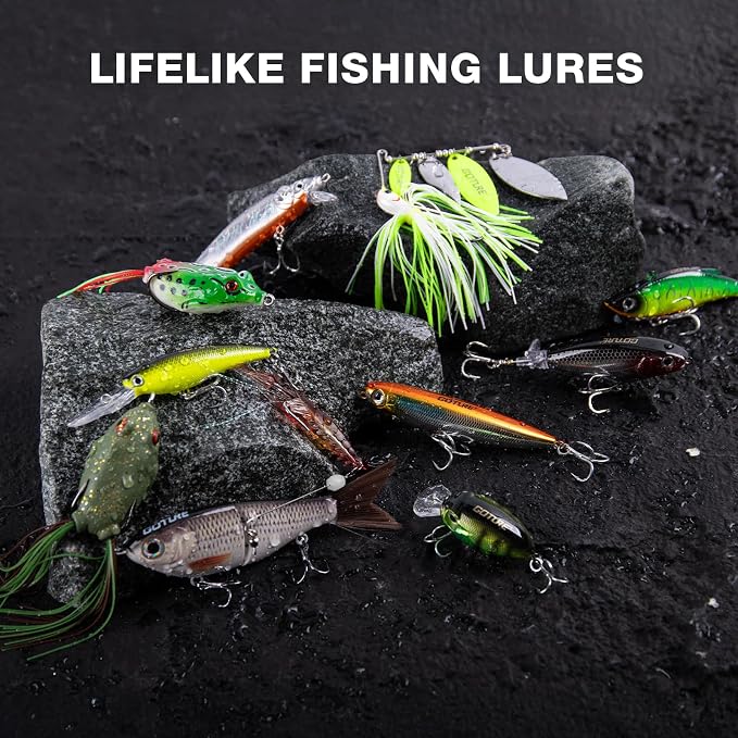 Goture 18PCS Fishing Lures Kit,Hard/Soft Bait Set for Bass Trout Fishing | Includes Glide Bait, Crankbaits, Minnows, Pencil Lure, Popper, Plopper, VIB, Spinnerbaits, Frog Lure,Shrimp Lures Saltwater