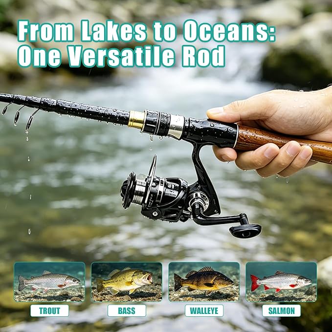 Fishing Rod and Reel Combo Kit, 2PACK Carbon Fiber Telescopic Fishing Pole | 2PACK Portable Spinning Reel Set with Lures,Lines,and Carry Bag for Travel Outdoor Fishing
