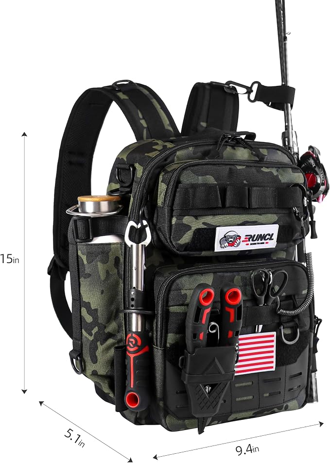 RUNCL Fishing Tackle Backpack, Lightweight Portable Gear Bag, Soft & Comfortable All Day Carry Design, Large Capacity Multi-Pocket Organizer Storage for Bass Fishing, Kayak, Bank & Shore Anglers