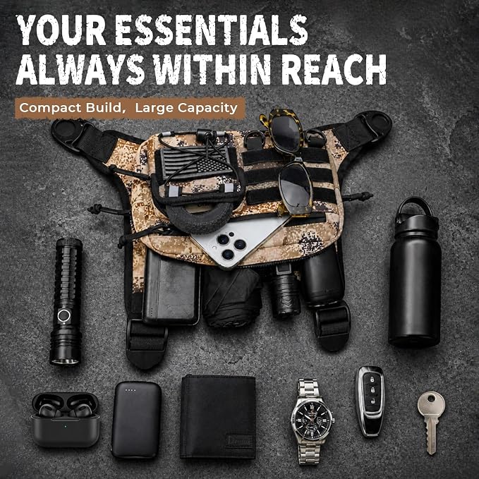 koculemi Outdoor Sports Chest Bag for Men, Chest Vest Holster Fits Most Pistols, EDC Travel Chest Pack for Running, Hiking