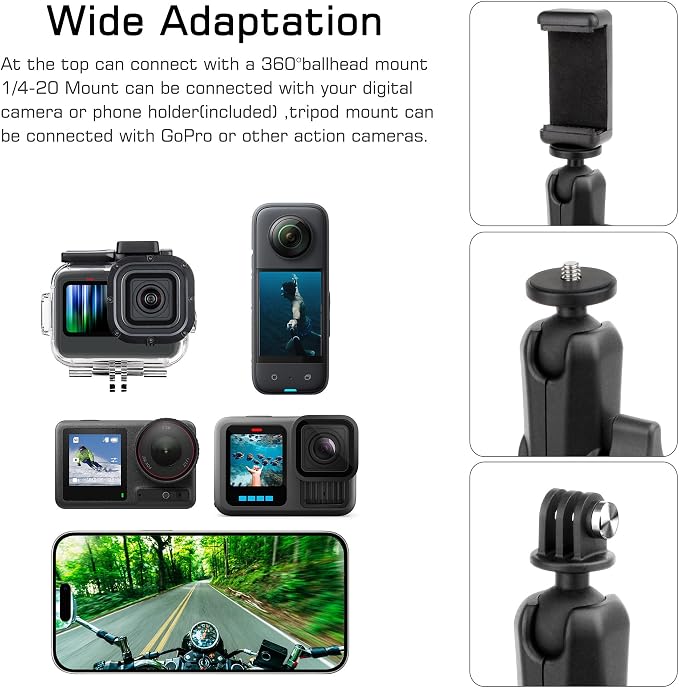 GEPULY Super Clamp Camera Clamp Mount for GoPro Insta360 DJI Motorcycle Accessories Dual 360° Ballhead Magic Arm Double Ball Head Adapter Heavy-Duty for Action Cams/Phones/DSLR/LED Light/Monitor