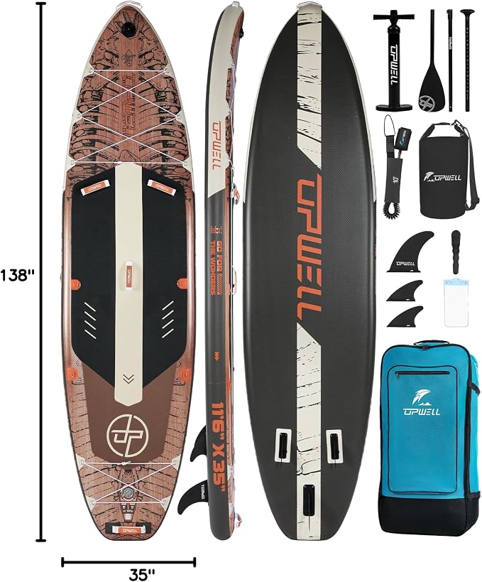 UPWELL 10'6"/11'/11'6" Inflatable Paddle Board, Stand Up Paddlboard for Youth & Adults, Stable Design, Premium SUP Accessories, Backpack, Leash, Hand Pump, Fins