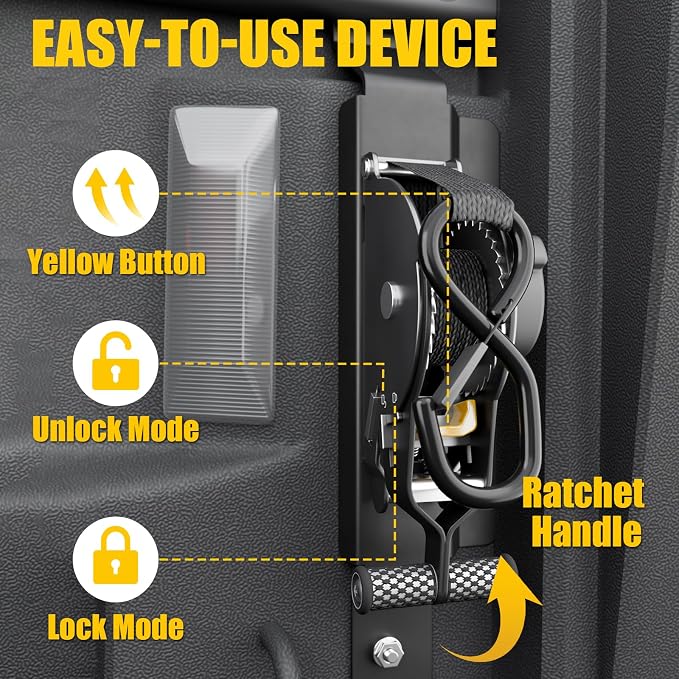 Retractable Ratchet Straps Compatible with 2020-2025 2026 Jeep Gladiator JT Retracting Straps Auto Retract Securing Strap Tie Down System 2PCS for 2024 Gladiator Accessories