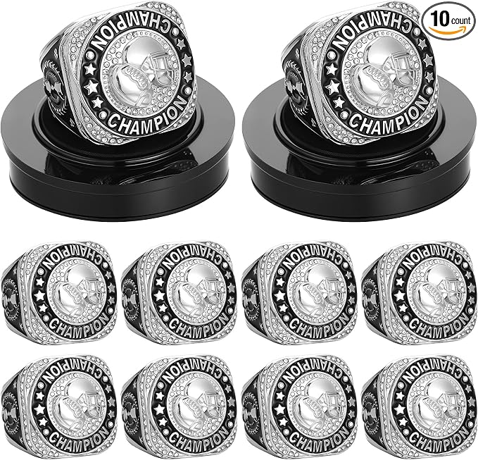 Highergo 10 Pcs Basketball Softball Baseball MVP Dancer Champion Trophy Ring with Display Stand Star Football Soccer Volleyball Golf Cheerleading Bowling Track Field