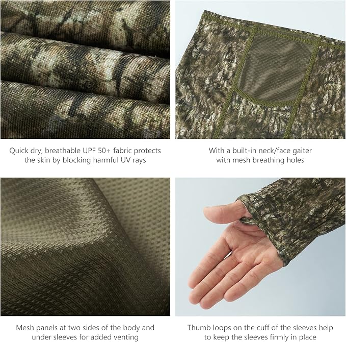 BASSDASH Men's UPF 50+ Camo Long Sleeve Hunting Fishing Hoodie Shirt