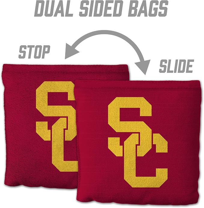 YouTheFan Officially-Licensed NCAA Set of 8 Cornhole Bags - All Weather Dual Sided Slide & Stop - Regulation Size with Carry case